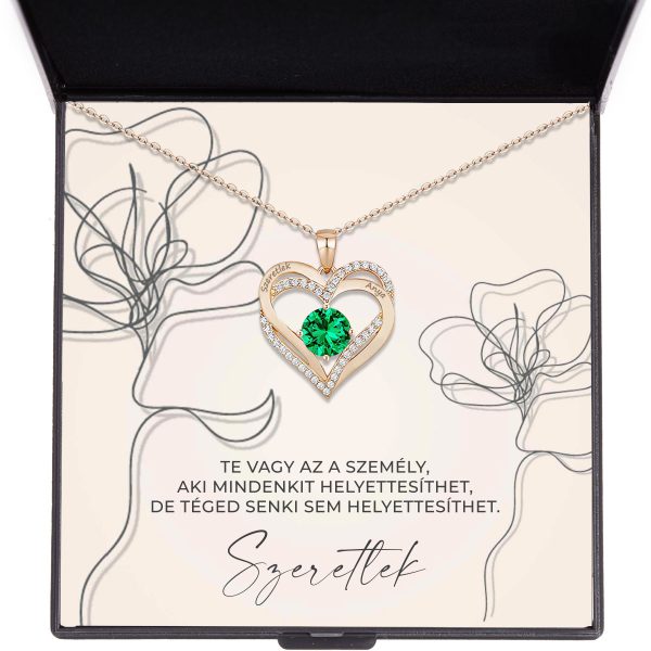 nyaklánc szív alakú medállal - aranyozott - smaragd