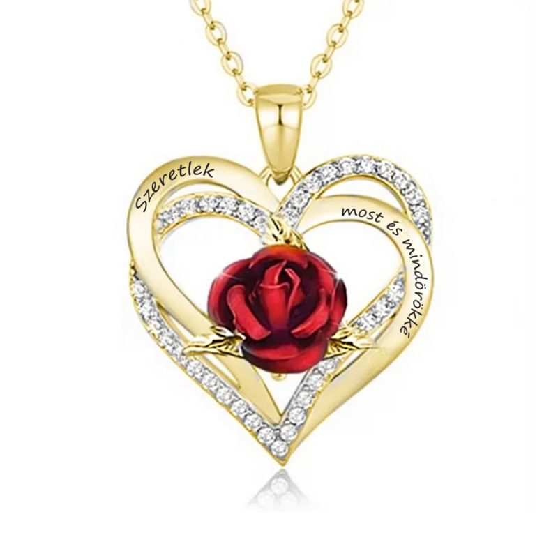 nyaklánc gravírozással szív rózsa ajándék arany ünnepek női ékszerek ezüst rózsa arany